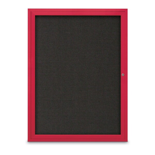 Slim Enclosed Corkboard, 18"x24", Satin Alum Frame/Burgundy